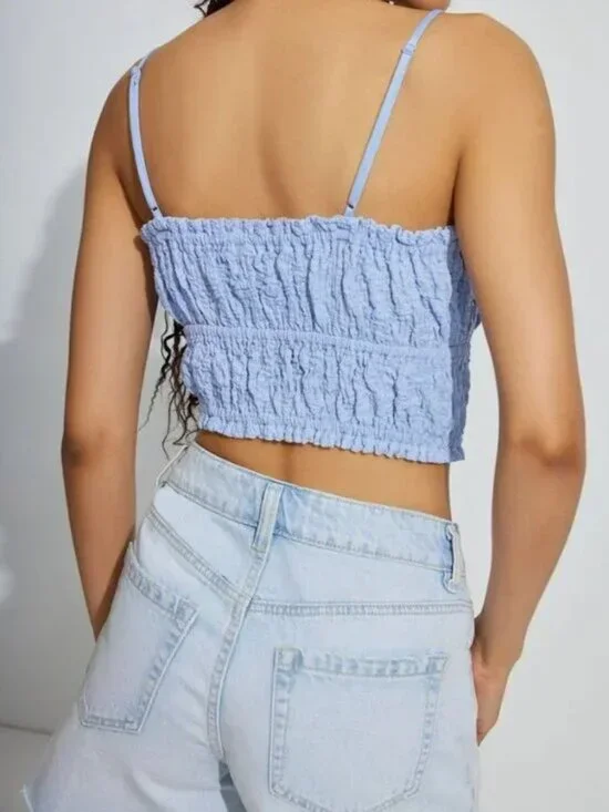 NWT Scrunch Knit Tie Front Cami Serenity Blue - Picture 3 of 4
